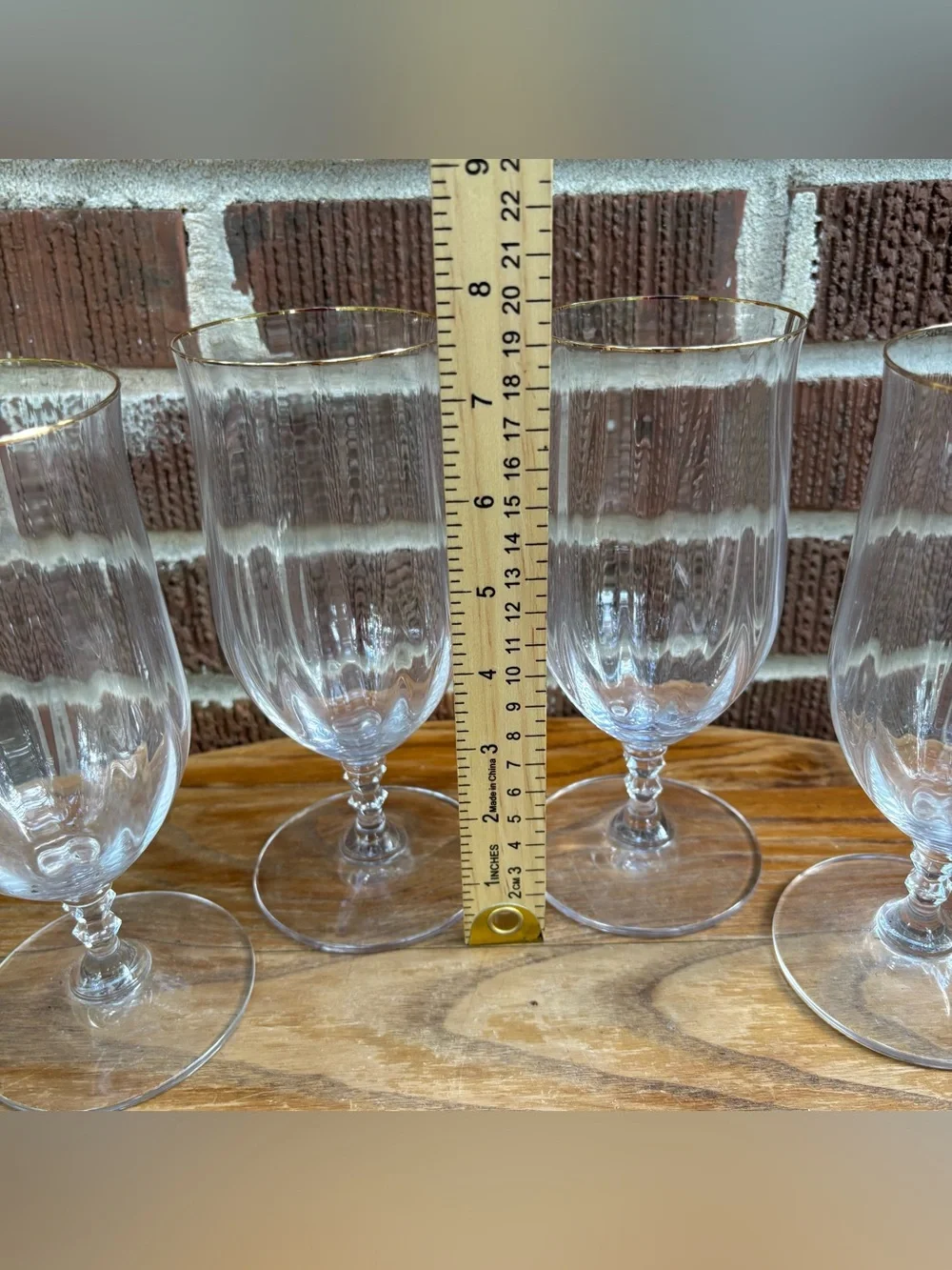 MIKASA Set of 4 Sonata Gold Crystal Iced Tea Water Glasses Discontinued 7 1/4